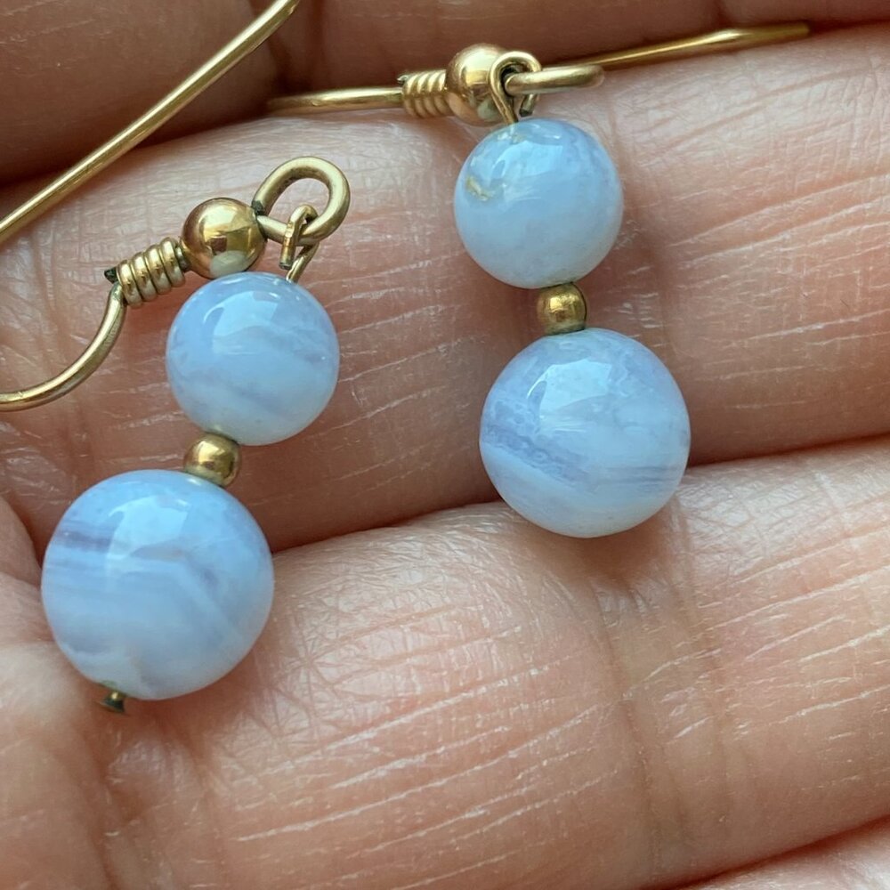 Vintage Blue Lace Agate Dangle Earrings - Picture 6 of 14